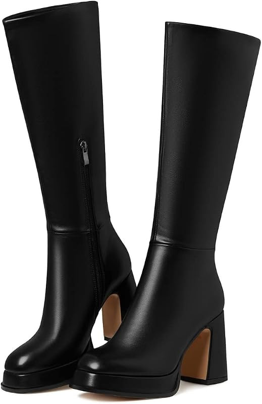 EQAUDES Platform Boots for Women Ankle Boots for Women Goth Chunky High Heels Squared Toe Combat Gog | Amazon (US)