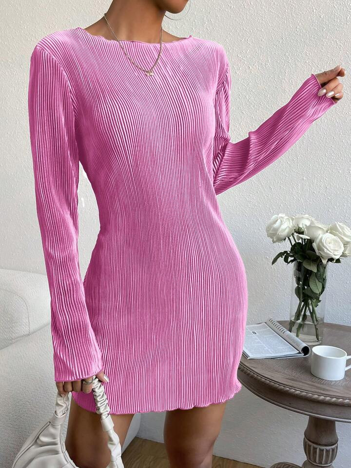 SHEIN EZwear Solid Lettuce Trim Bodycon Dress | SHEIN