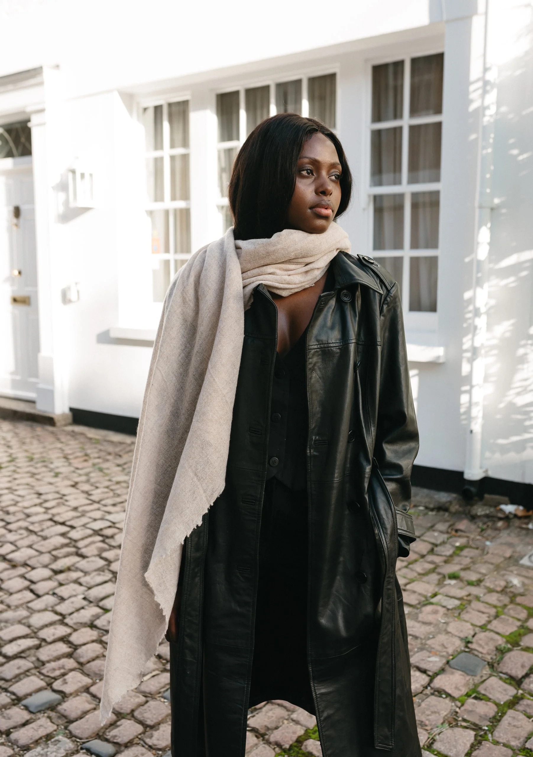 Brushed Cashmere Scarf in Oatmeal Melange | The Tartan Blanket Co.