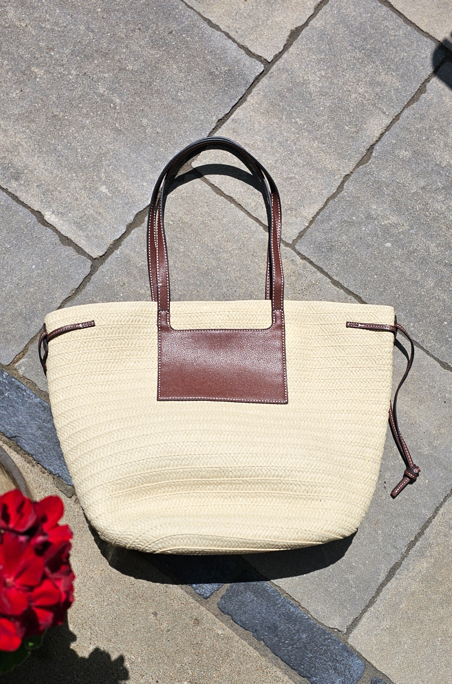  Leather drawstring straw Tote. Summer tote bag. #

#LTKSeasonal #LTKSummerEdit