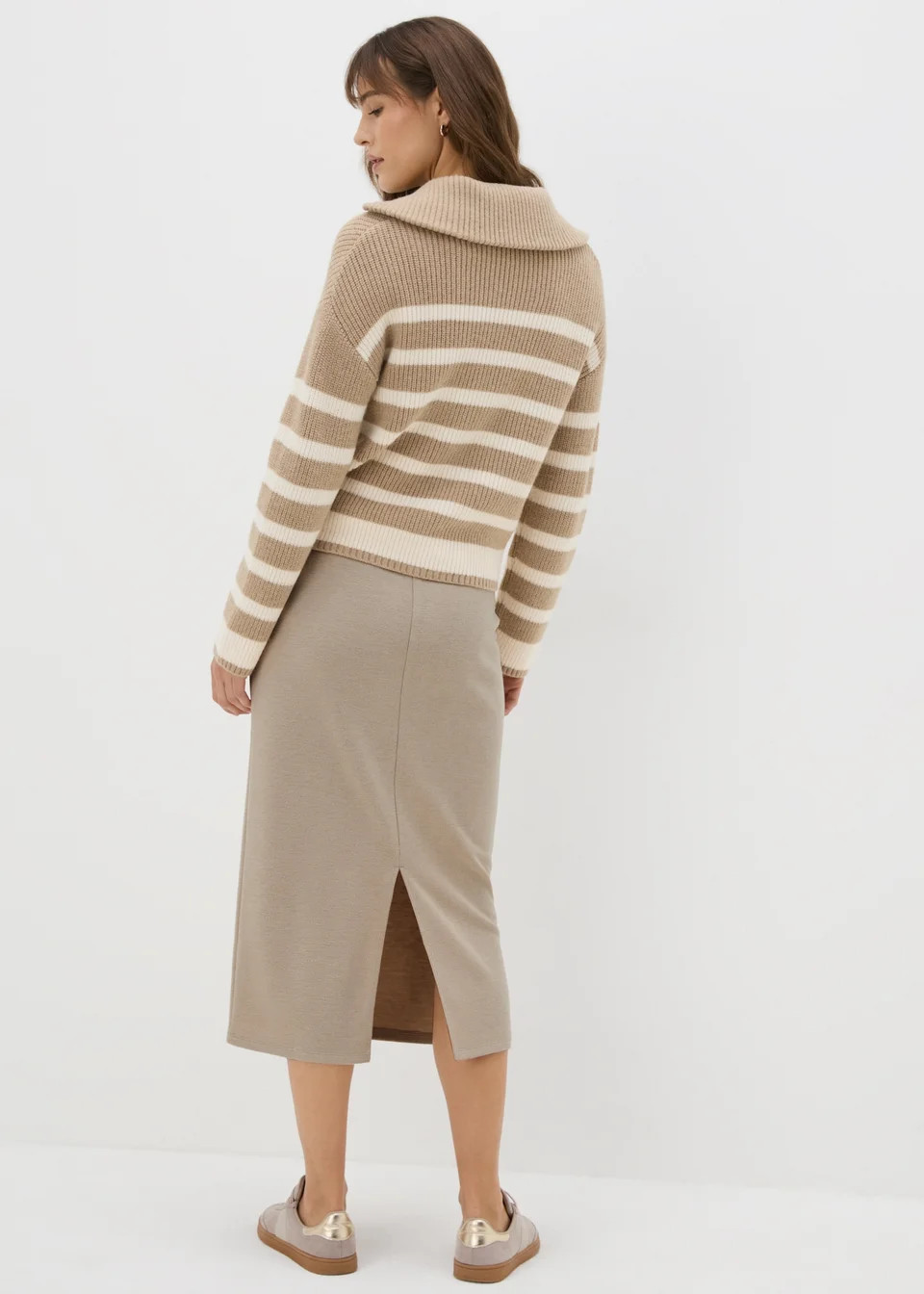 Beige Ribbed Midi Skirt | Matalan (UK)