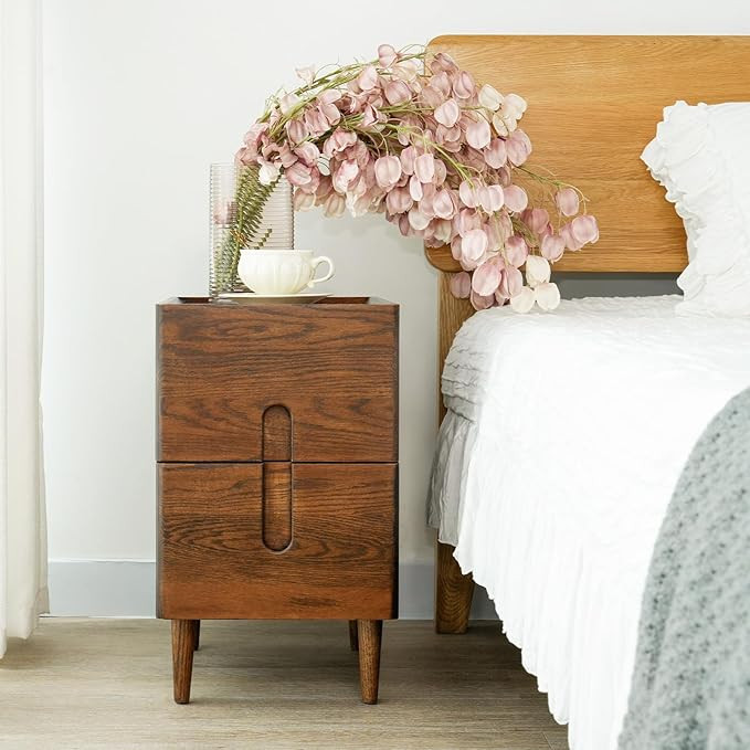 Narrow Nightstand, Mid Century Modern Nightstand, Solid Wood Bedside Table, Side Table witn Drawe... | Amazon (US)