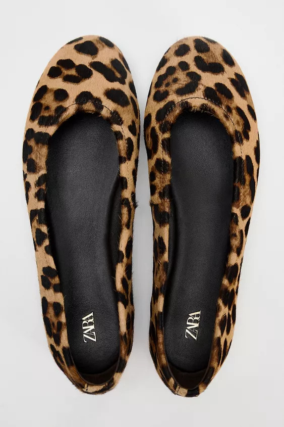 ANIMAL PRINT LEATHER BALLET FLATS | Zara UK