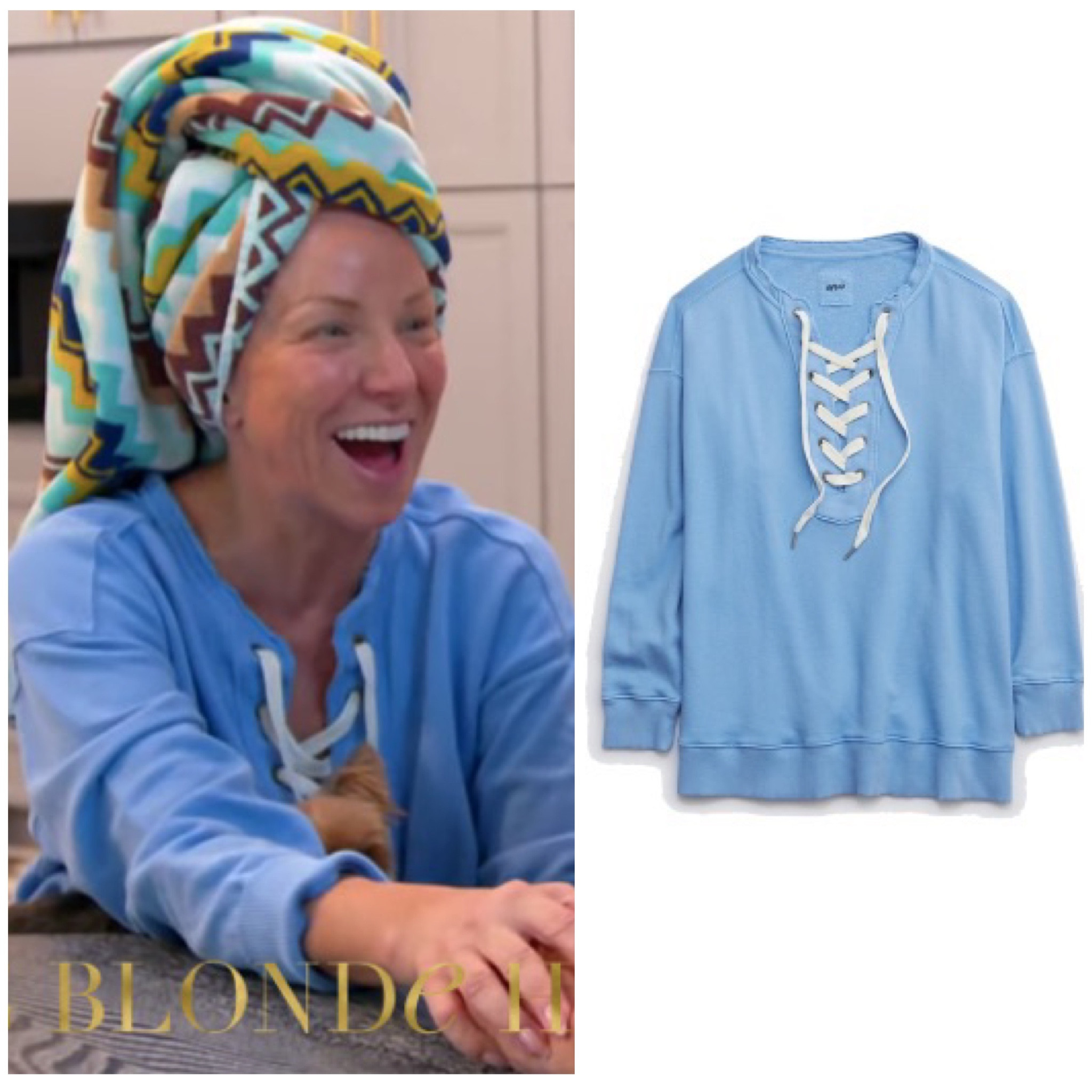 Margaret Jospehs’ Blue Lace Up Sweatshirt {linked in other colors on eBay}