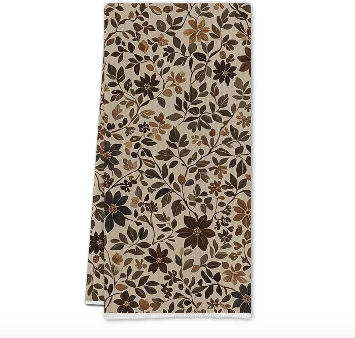 Vintage Boho Floral Kitchen Towels, Retro Brown Botanical Dish Tea Towels, Rustic Cottagecore Flo... | Amazon (US)
