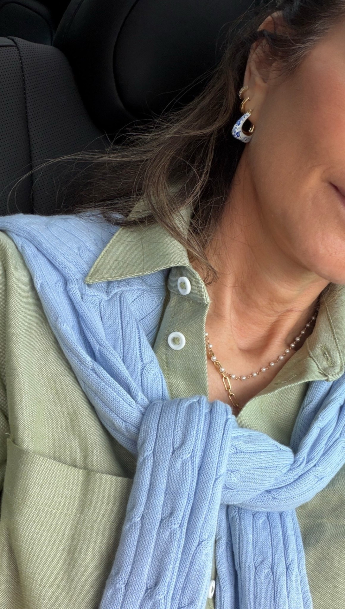 Button up sz XS, sweater sz XS
Fin earrings for spring 



#LTKootd #LTKOver40