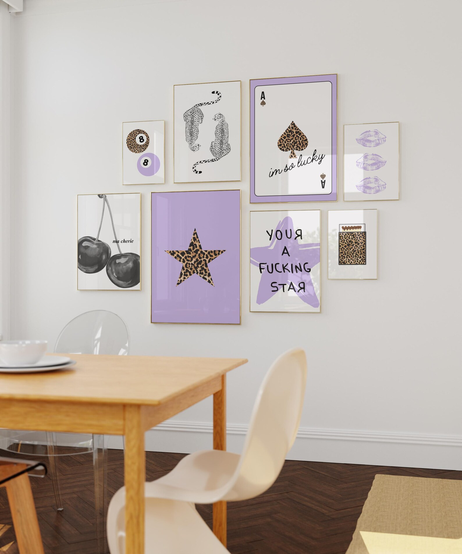 Set of 16 Purple Print Purple Leopard Aesthetic Dorm Decor Light Purple Wall Art Above Bed Art Lu... | Etsy (US)