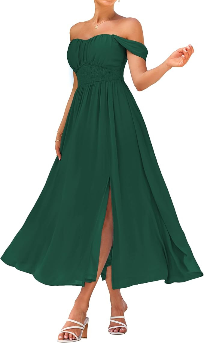 GRACE KARIN 2026 Women's Summer Floral Wedding Guest Dress,Beach Flowy A Line Maxi Off Shoulder B... | Amazon (US)