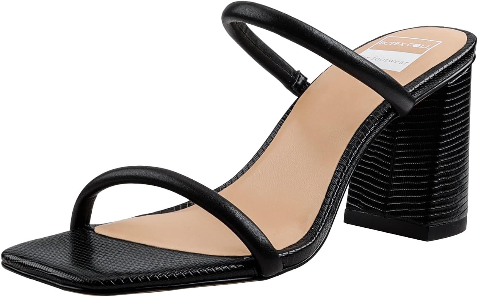 BCTEX COLL Women's High Heeled Sandal Two Strap Square Toe Slip on High-heeled Sandal High Heel S... | Amazon (US)