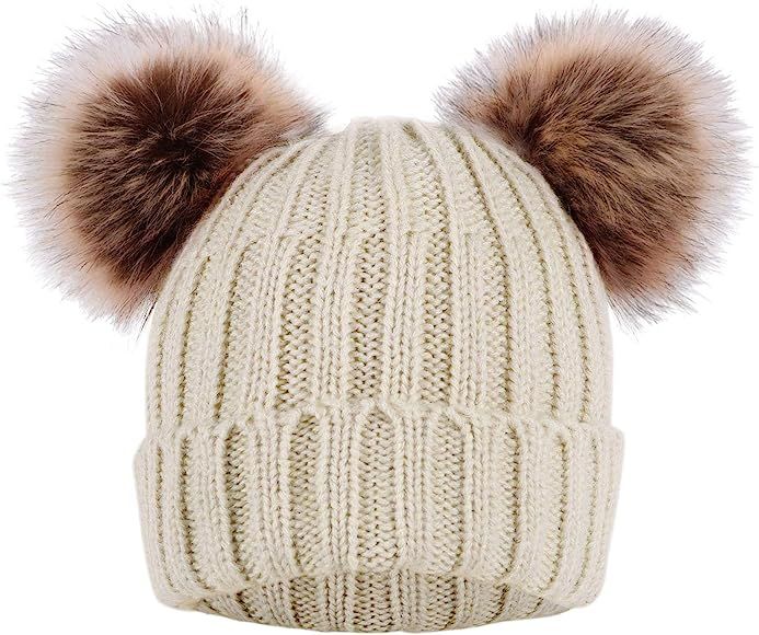 Arctic Paw Cable Knit Beanie with Faux Fur Pompom Ears | Amazon (US)
