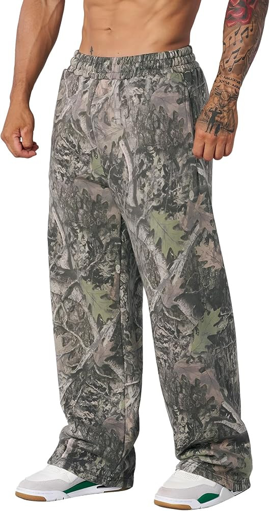 Men's Baggy Camo Sweatpants Wide Leg Hunting Loose Joggers Workout Athletic Sweat Pants wtih Pock... | Amazon (US)