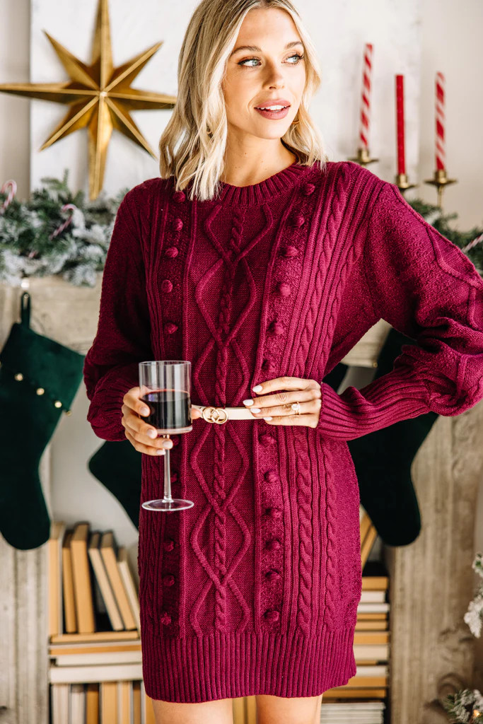 I'll Wait For You Sangria Red Pompom Sweater Dress | The Mint Julep Boutique