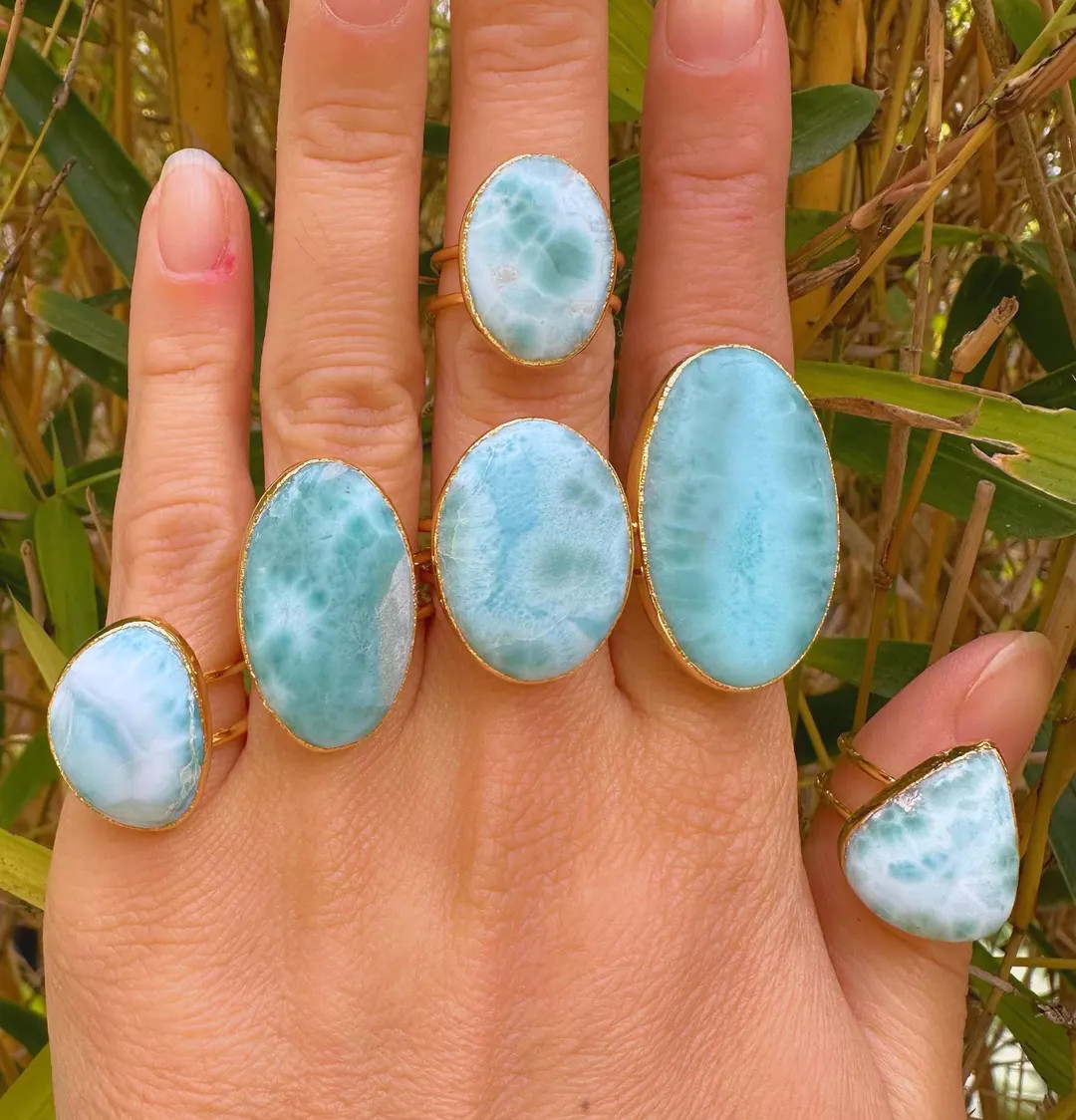 Larimar Gold Ring // Large Larimar Ring // AAA Real Larimar Ring // Larimar Vermeil Ring // Gift ... | Etsy (US)