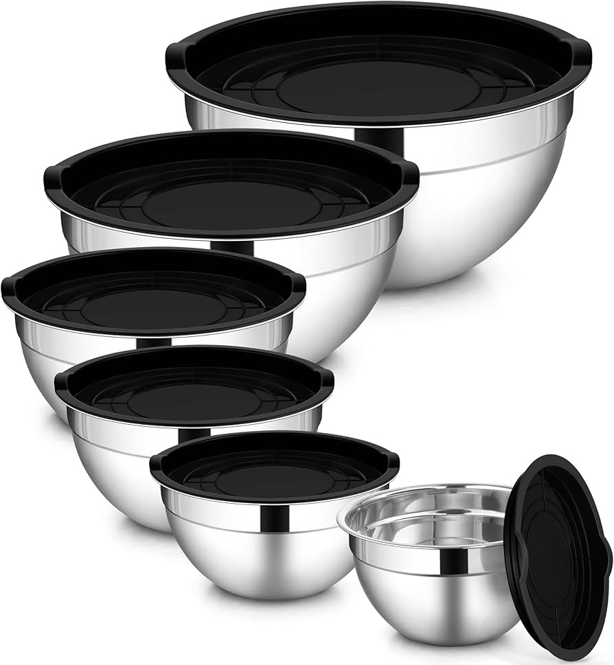 LIANYU 6 PCS Stainless Steel Mixing Bowls with Lids Set, Large Size 7, 3.5, 2.5, 2, 1.5, 1QT, Kit... | Amazon (US)