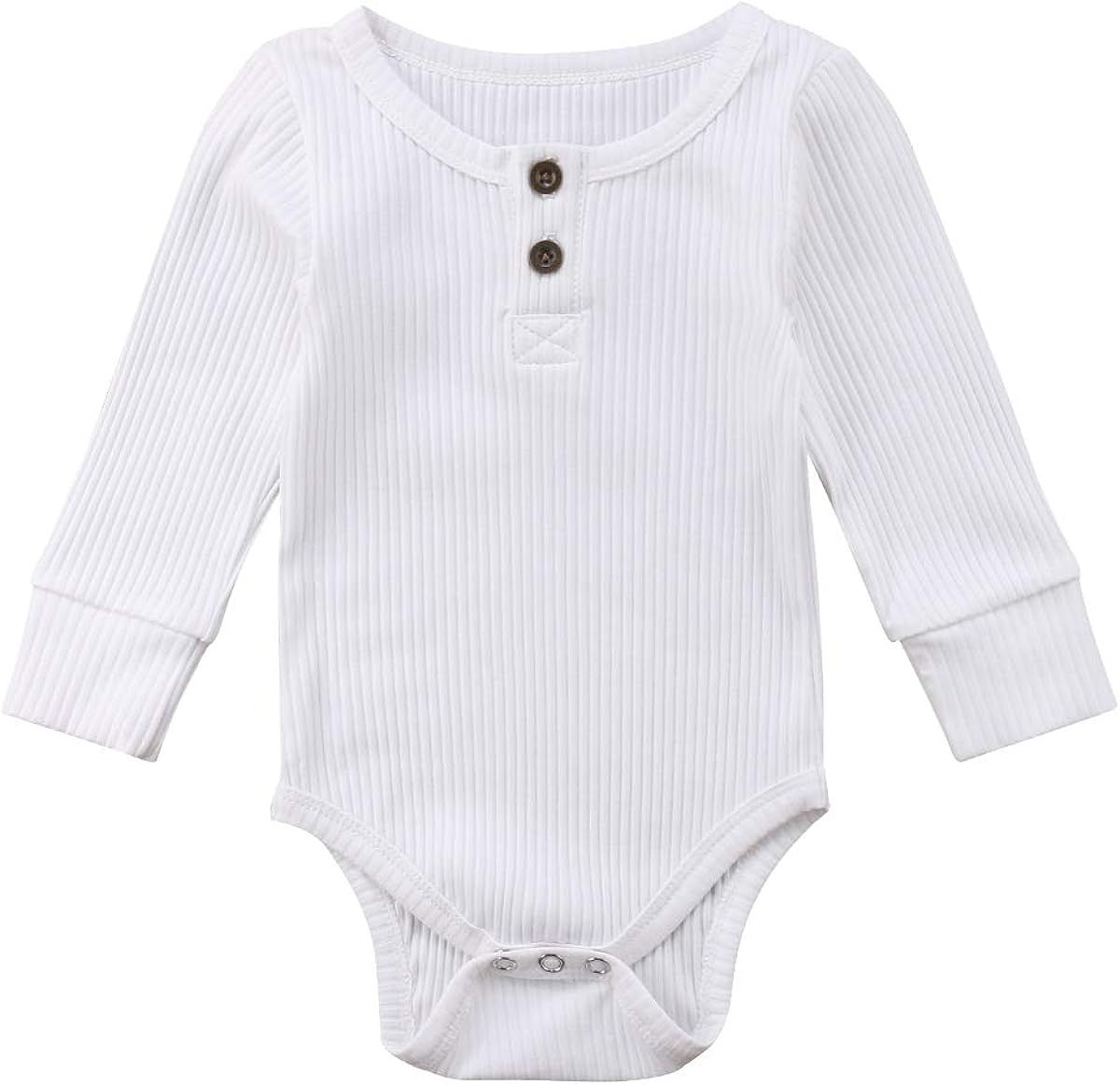 Seyurigaoka Newborn Unisex Baby Solid Onesie Basic Plain Rib Stitch Long Sleeve Bodysuit Clothes ... | Amazon (US)