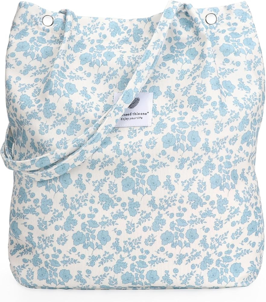 Tote Women Girls, Large Capacity Corduroy Reusable Grocery Shoulder Bag with Inner Pockets | Amazon (US)