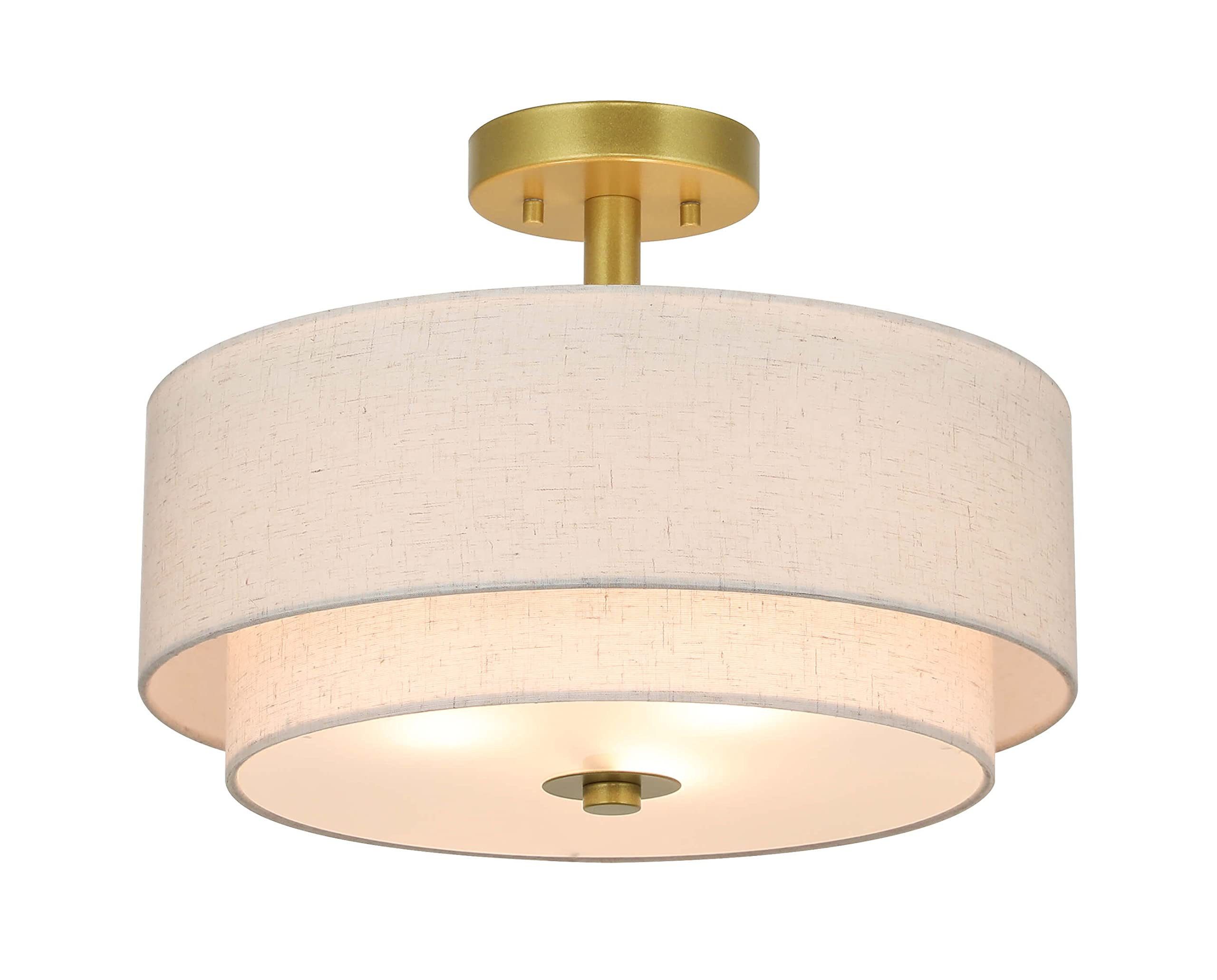 XiNBEi Lighting 3 Light Semi Flush Mount Light, Close to Ceiling Light Fixture with Fabric Shade ... | Amazon (US)