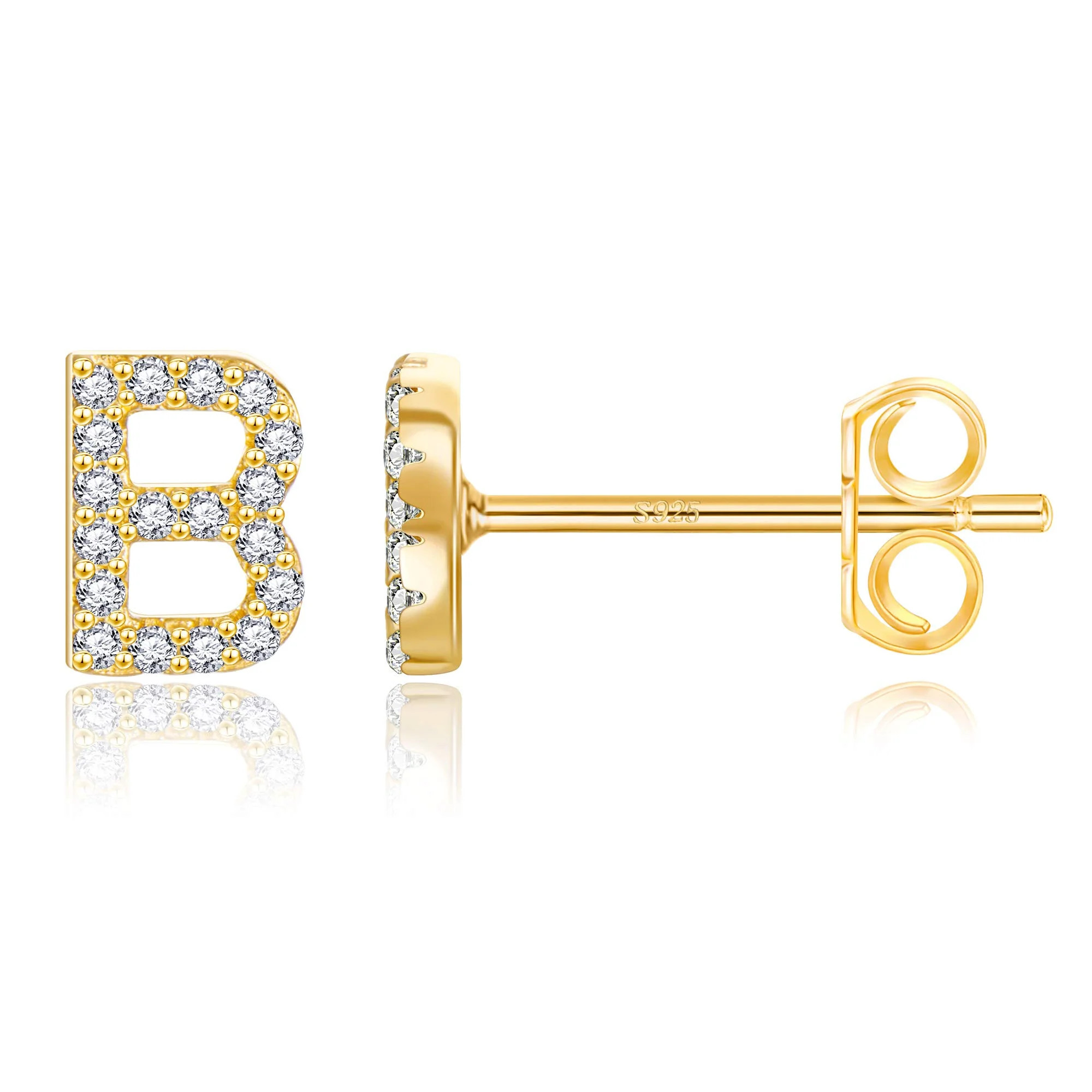 Turandoss 14K Gold Plated Initial Cz Stud Earrings for Teens Little Girls Daughter Hypoallergenic... | Walmart (US)