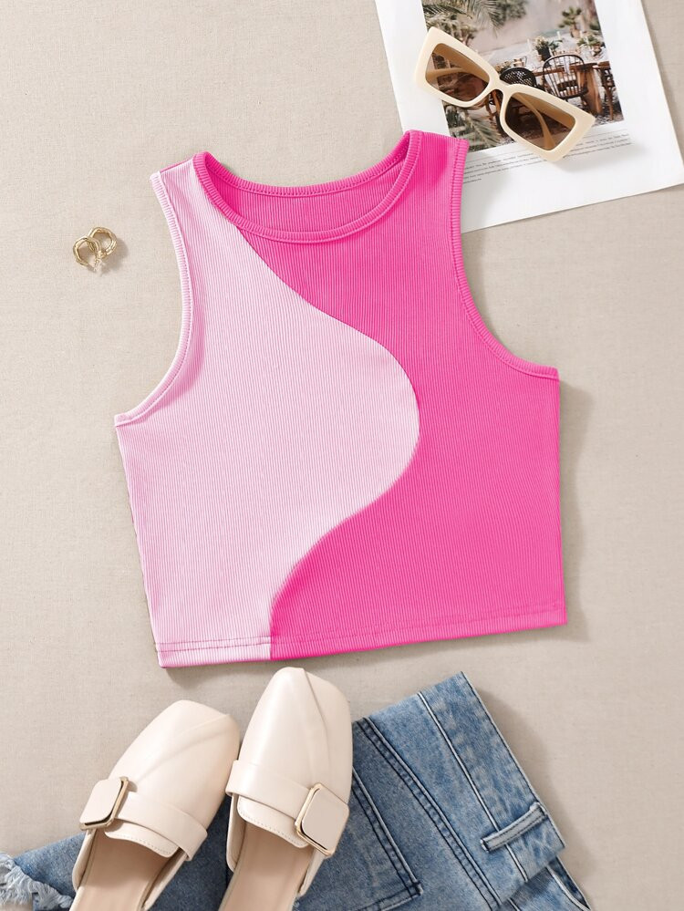 Color Block Ribbed Knit Tank Top | SHEIN