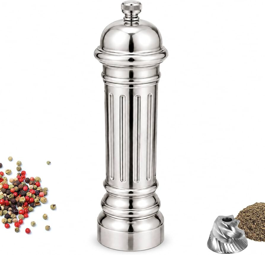 Metal Pepper Grinder with Stainless Steel Core, Heavy Duty High Output Pepper Mill with Adjustabl... | Amazon (US)