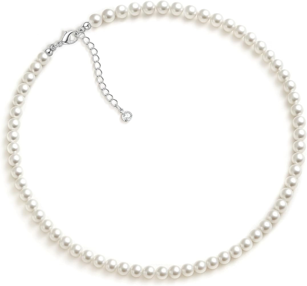 Zeffy Pearl Necklace 4MM/6MM/8MM Dainty Round Imitation Pearl Choker Necklace Wedding Pearl Neckl... | Amazon (US)