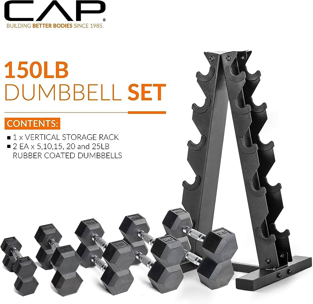 CAP Barbell Dumbbell Set with Rack | Multiple Options in 150lbs and 210lbs | Amazon (US)