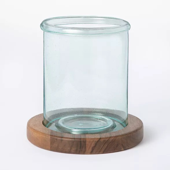 Seeded Glass and Wood Pillar Candleholder Brown - Threshold™ designed with Studio McGee | Target