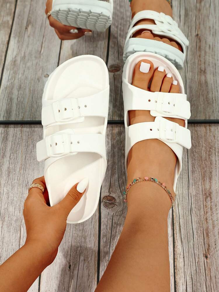 Preppy Slides For Women, Double Buckle Decor EVA Slippers
       
              
              $1... | SHEIN