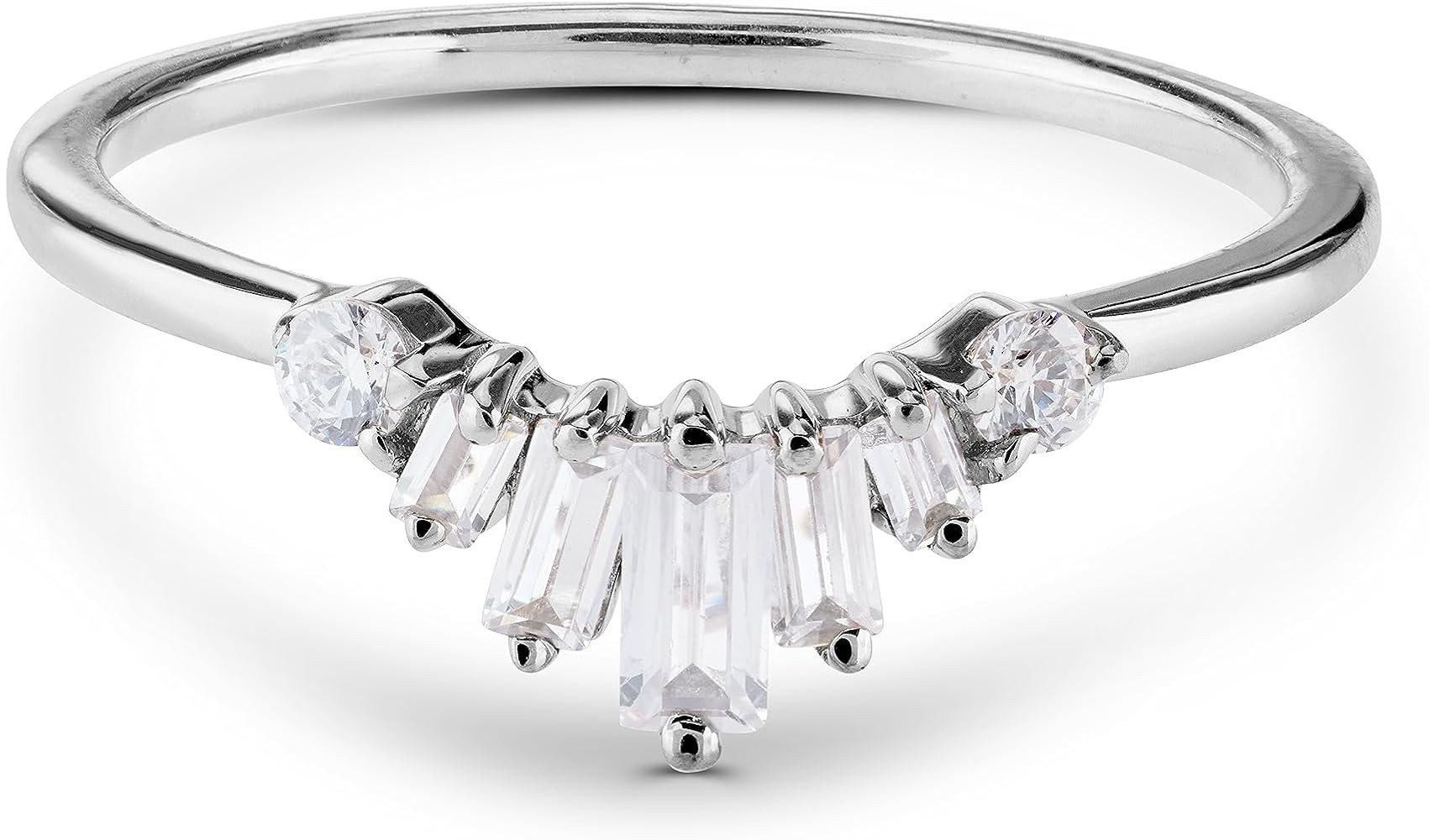 Dfine Jewelry Store 0.30CT Baguette Cut Moissanite Diamond Tiara Wedding Band Engagement Ring Enh... | Amazon (US)