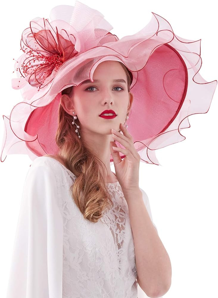 Women's Kentucky Derby Church Dress Hat Wide Brim Leaf Flower Bridal Shower Hat | Amazon (US)