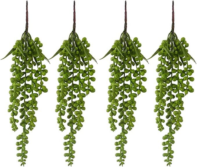 AMZWUS 4pcs Artificial Hanging Plants, Fake Pearl Bean Strings Lovers Tears Succulent Hanging Pla... | Amazon (US)
