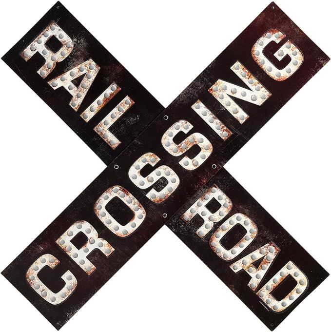 Open Road Brands Railroad Crossing Prismatic Embossed Metal Sign - Vintage Railroad Sign for Gara... | Amazon (US)