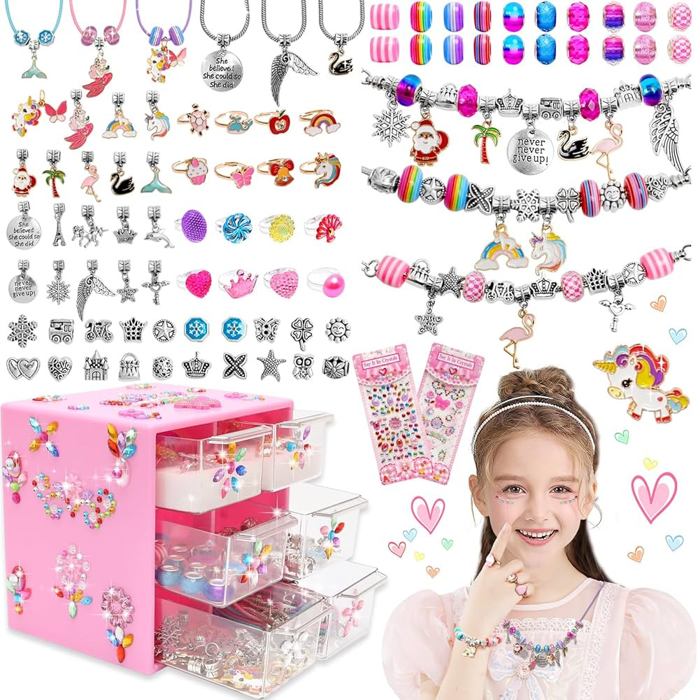 Charm Bracelet Making Kit,Toys for Girls Art Supplies Beads for Bracelets,Girls Toys Age 6-8 Year... | Amazon (US)