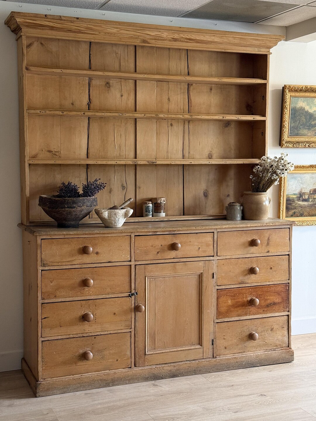 Large Antique English Pine Stepback Hutch - Etsy | Etsy (US)