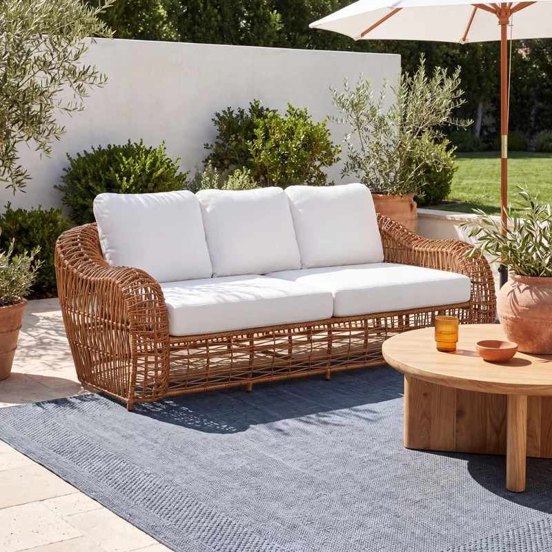 Alyshia 80.5'' Wide Straight Premium All-Weather Wicker Patio Sofa with Sunbrella® Cushions | Wayfair North America