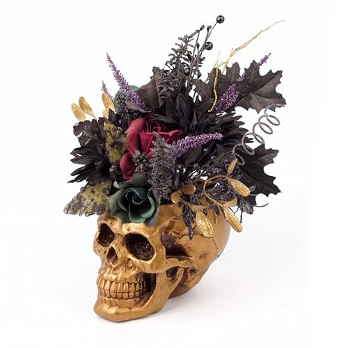 FLOROAD Halloween Decor, Gold Resin Skull Planter with Faux Plants Halloween Skull Decor for Home Coffee Table Bookshelf Dining Table Centerpiece, 14" H | Amazon (US)