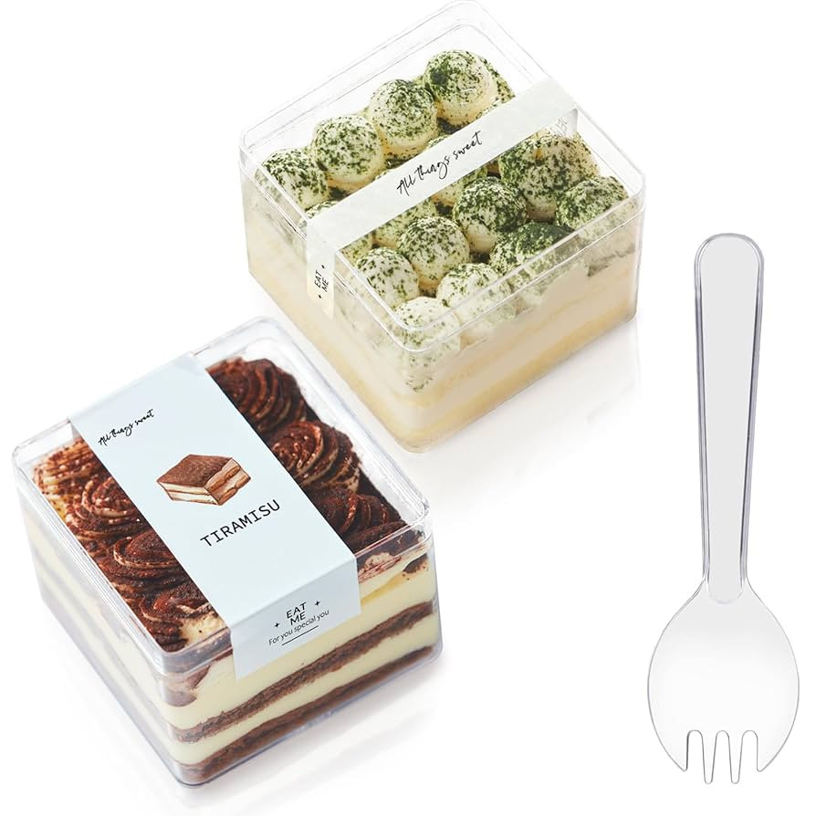 Plastic Square Dessert Cups Boxes with Lids and Sporks,packaging for baked,Cookie Tiramisu Contai... | Amazon (US)