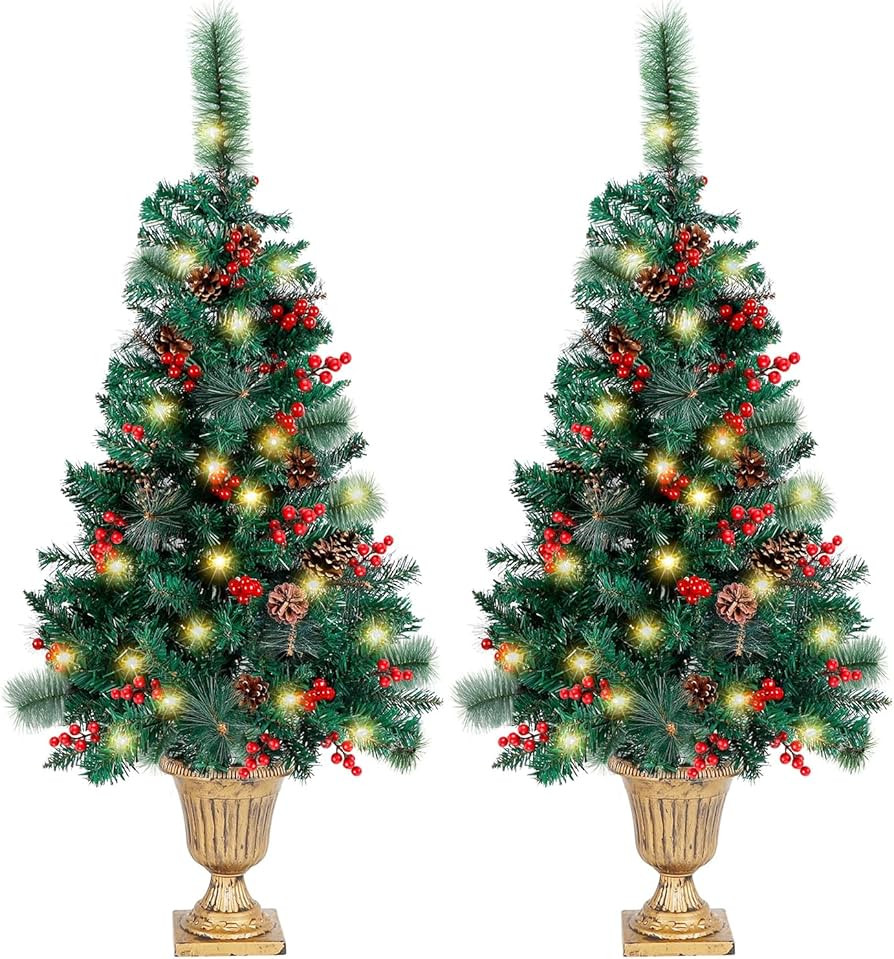 Amazon.com: Juegoal 4 FT Christmas Tree, Upgrade Pre-Lit Crestwood Spruce Entrance Tree with 120 ... | Amazon (US)