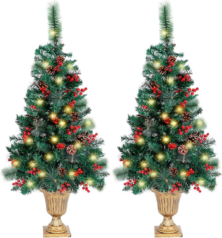 Amazon.com: Juegoal 4 FT Christmas Tree, Upgrade Pre-Lit Crestwood Spruce Entrance Tree with 120 ... | Amazon (US)