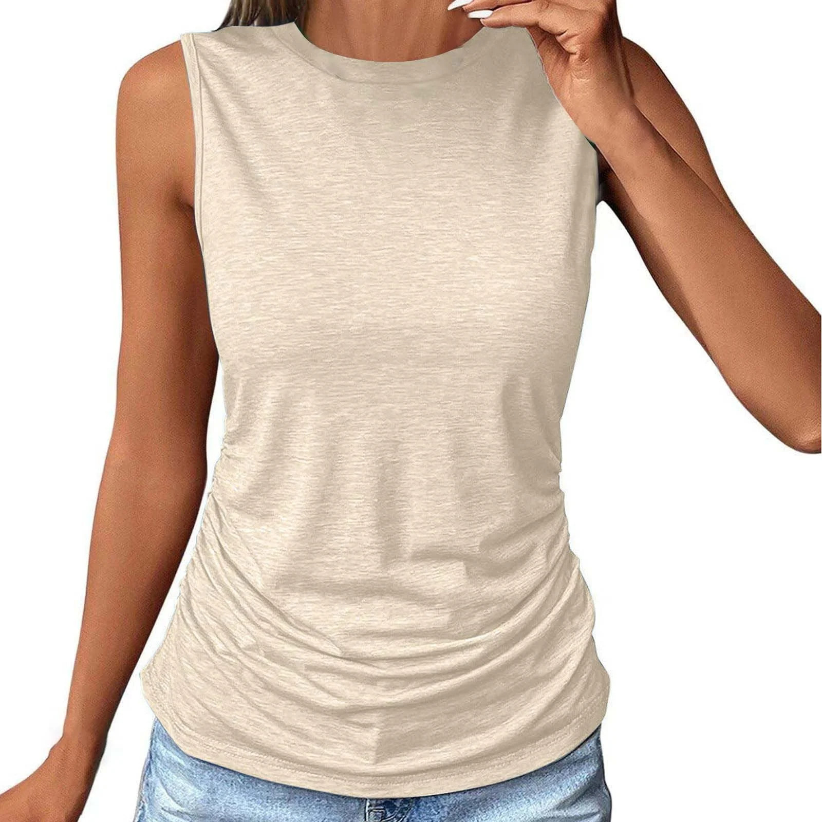 MESSUEN Sleeveless Tops Loose Fitting Tops for Women Crew Neck Raglan Tank for Solid Color Blouse... | Walmart (US)