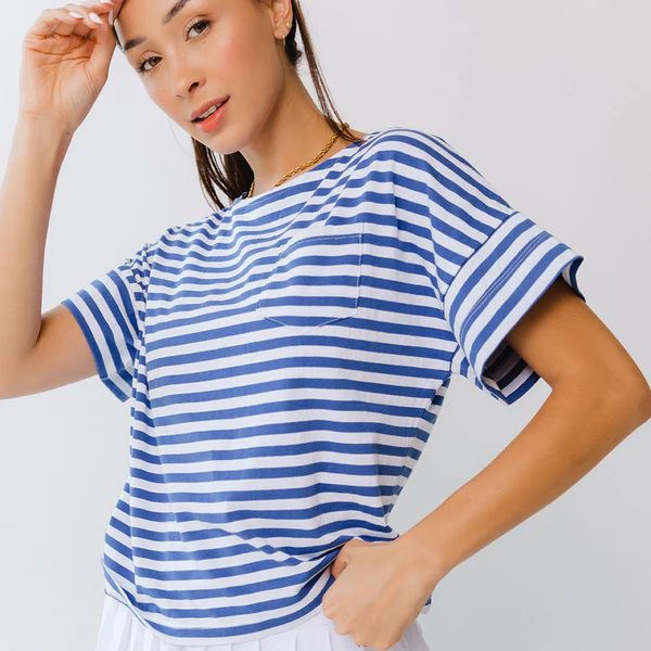 Boxy Tee, Blue Stripe | Albion Fit