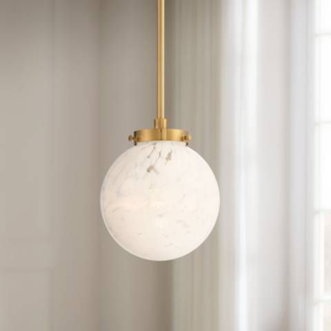 Candida 7"W Warm Brass and Glass Globe Mini Pendant Light | LampsPlus.com
