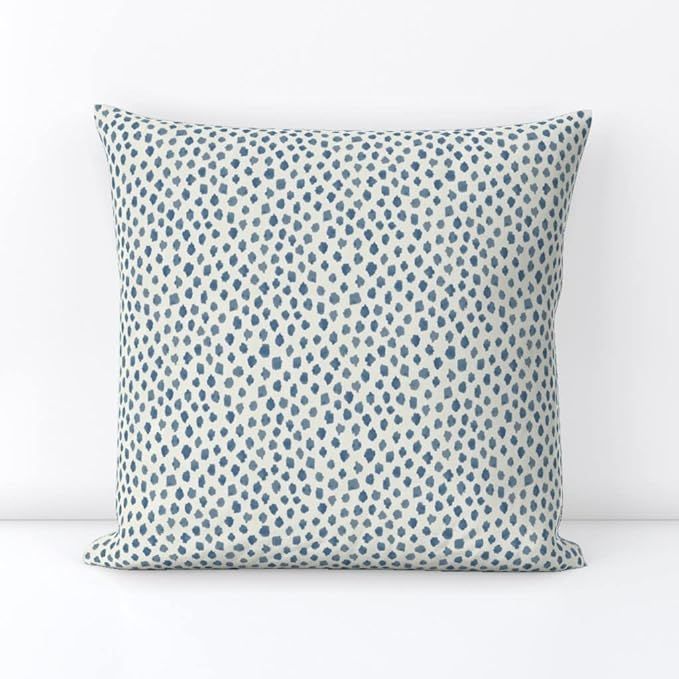 Spoonflower Square Throw Pillow, 18", Linen Cotton Canvas - Blue Spots Top Animal Dots Watercolor... | Amazon (US)