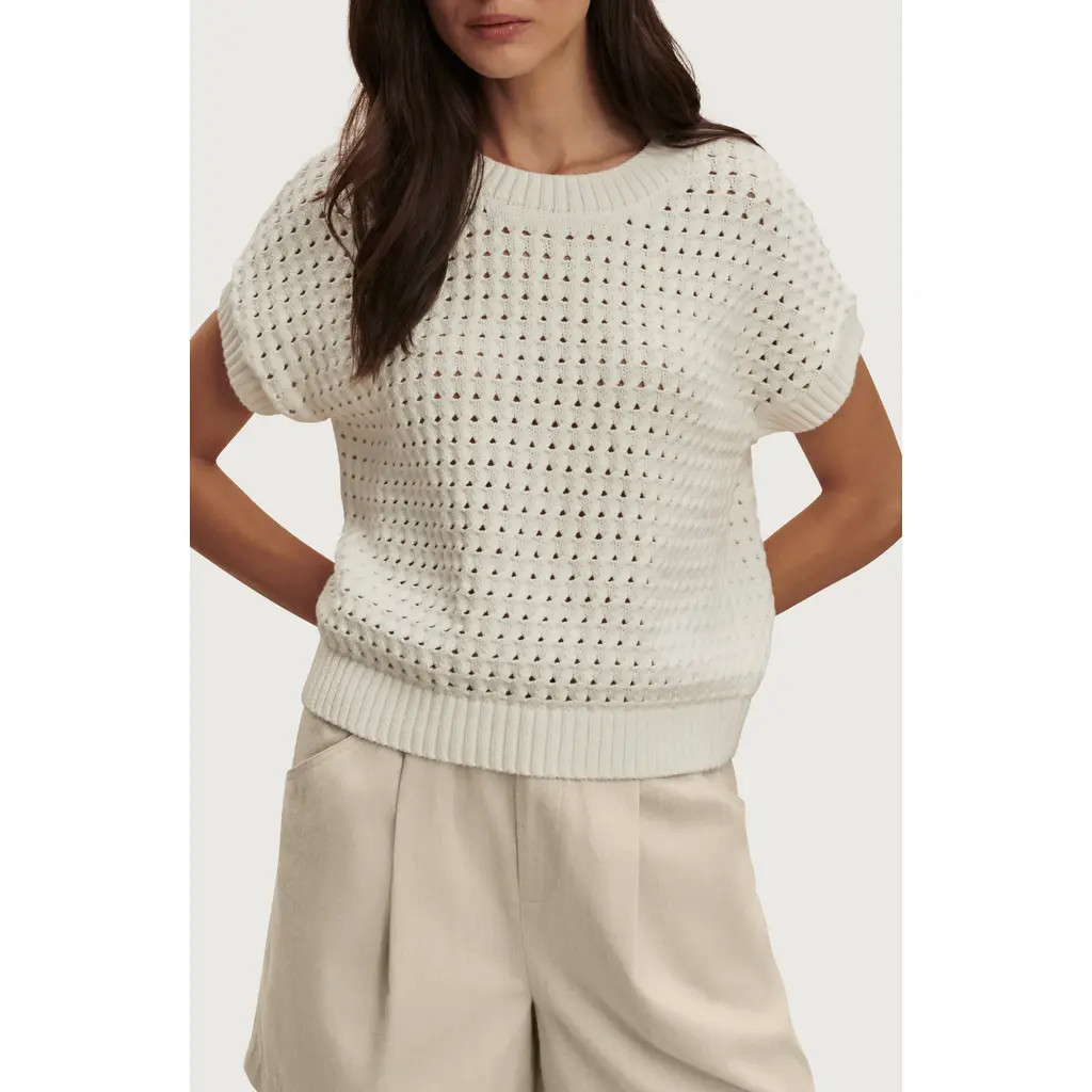 Varley Denny Pointelle Knit Top in Snow White at Nordstrom, Size X-Large | Nordstrom