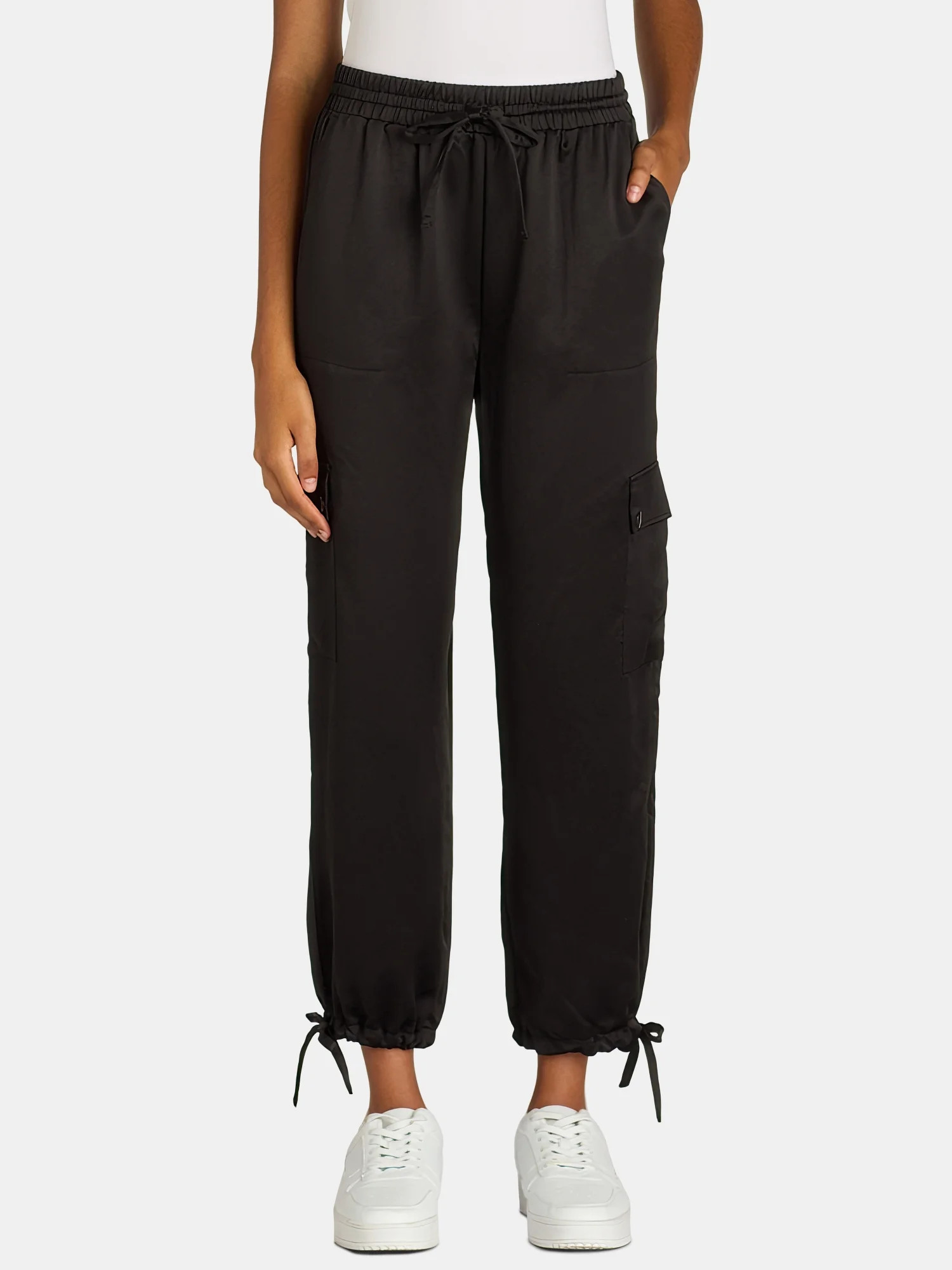Time and Tru Women's Satin Jogger Mid Rise Pants, 27" Inseam, Sizes XS-XXXL | Walmart (US)