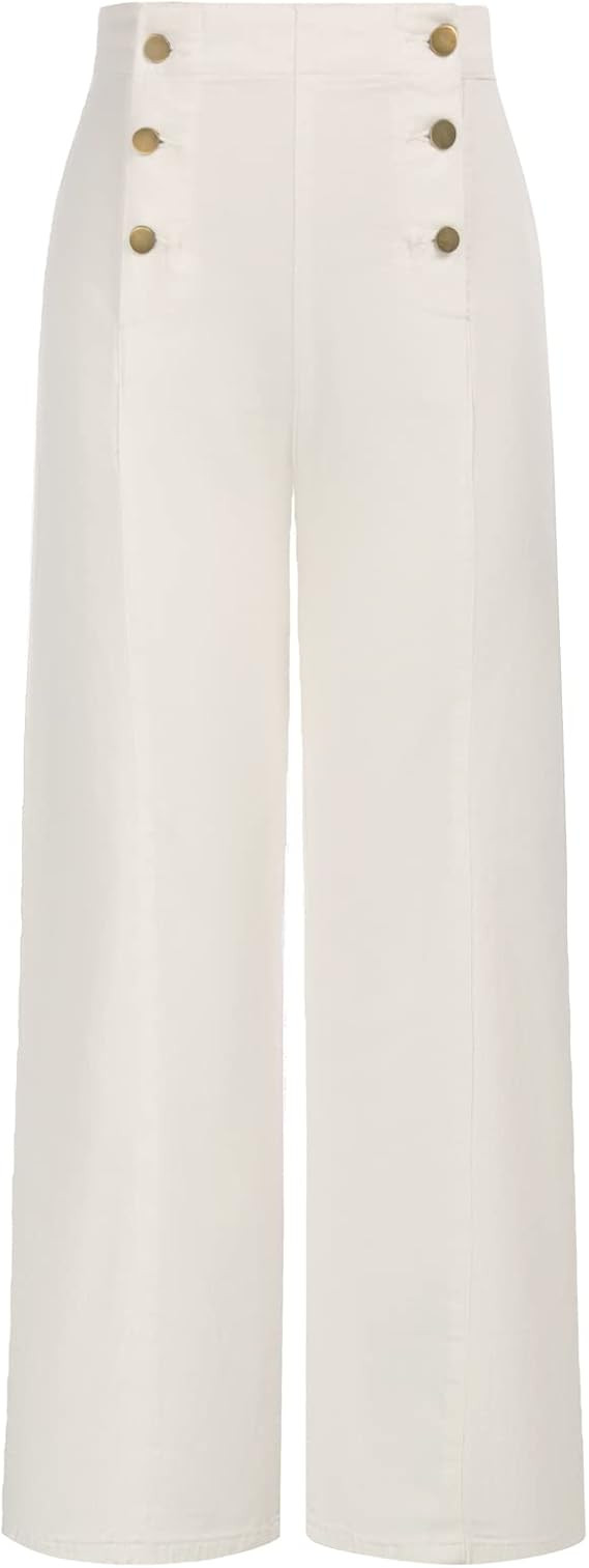 Belle Poque Women's High Waisted Wide Leg Jeans Button Decorated Casual Stretchy Demin Pants with... | Amazon (US)