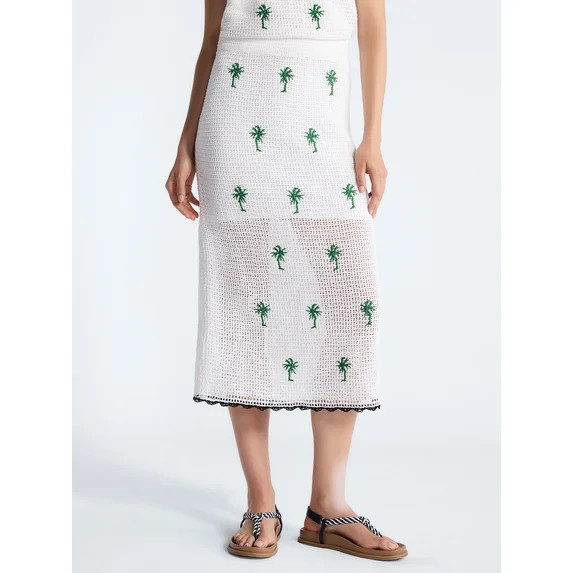 Free Assembly Women's Embroidered Knit Cotton Pencil Midi Skirt, Sizes XS-XXL | Walmart (US)