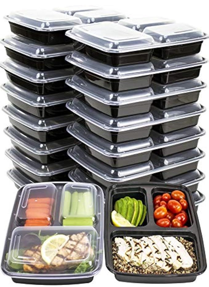 [IMPROVED DESIGN][18 PACK] MiscHome 3 Compartment Meal Prep Containers | 36 Oz. Three Compartment Fo | Amazon (US)