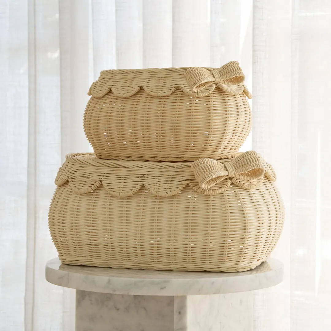 The Original Scalloped Bow Basket With Lid – Set of 2 (15 X 11 X 6 In) – Handwoven Rattan Wic... | Etsy (Global)