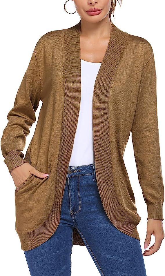 Women Long Sleeve Sweater Open Front Knit Cardigan Shawl Drape Coats with Pockets S-XXL | Amazon (US)